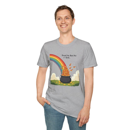 T‑Shirt — "Found the Real Pot of Gold" Rainbow & Leprechaun Cat Graphic