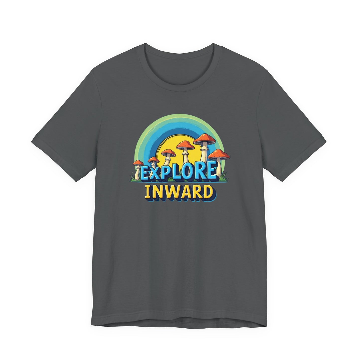 Explore Inward T-Shirt — Retro Mushroom Rainbow Graphic Tee