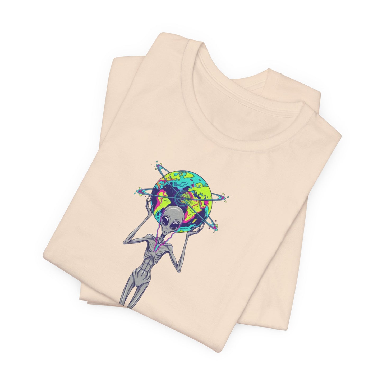 Alien Holding Earth Graphic Tee — Cosmic Sci‑Fi Alien Shirt