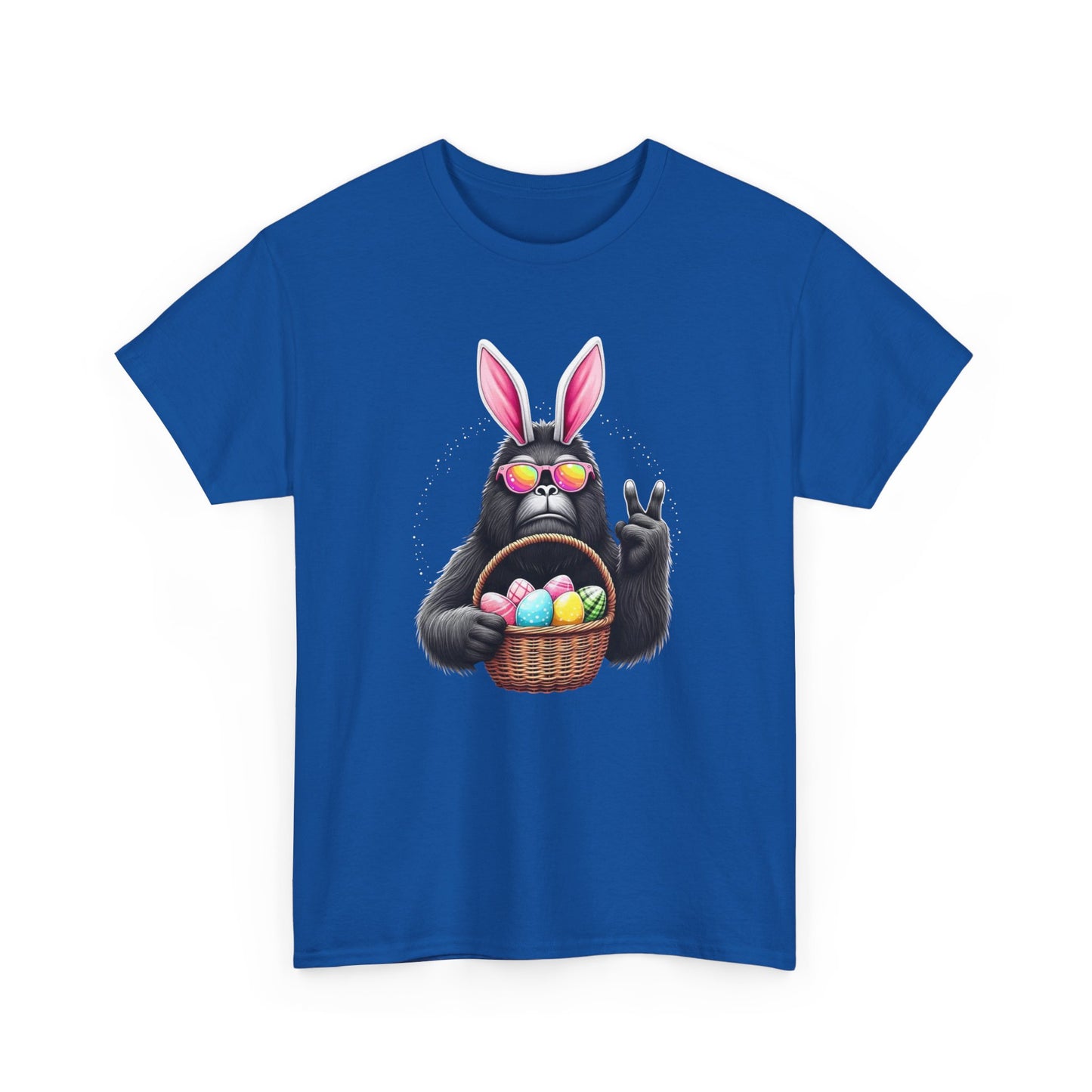 Easter Sasquatch Peace Sign T-Shirt — Cool Black Bunny with Egg Basket
