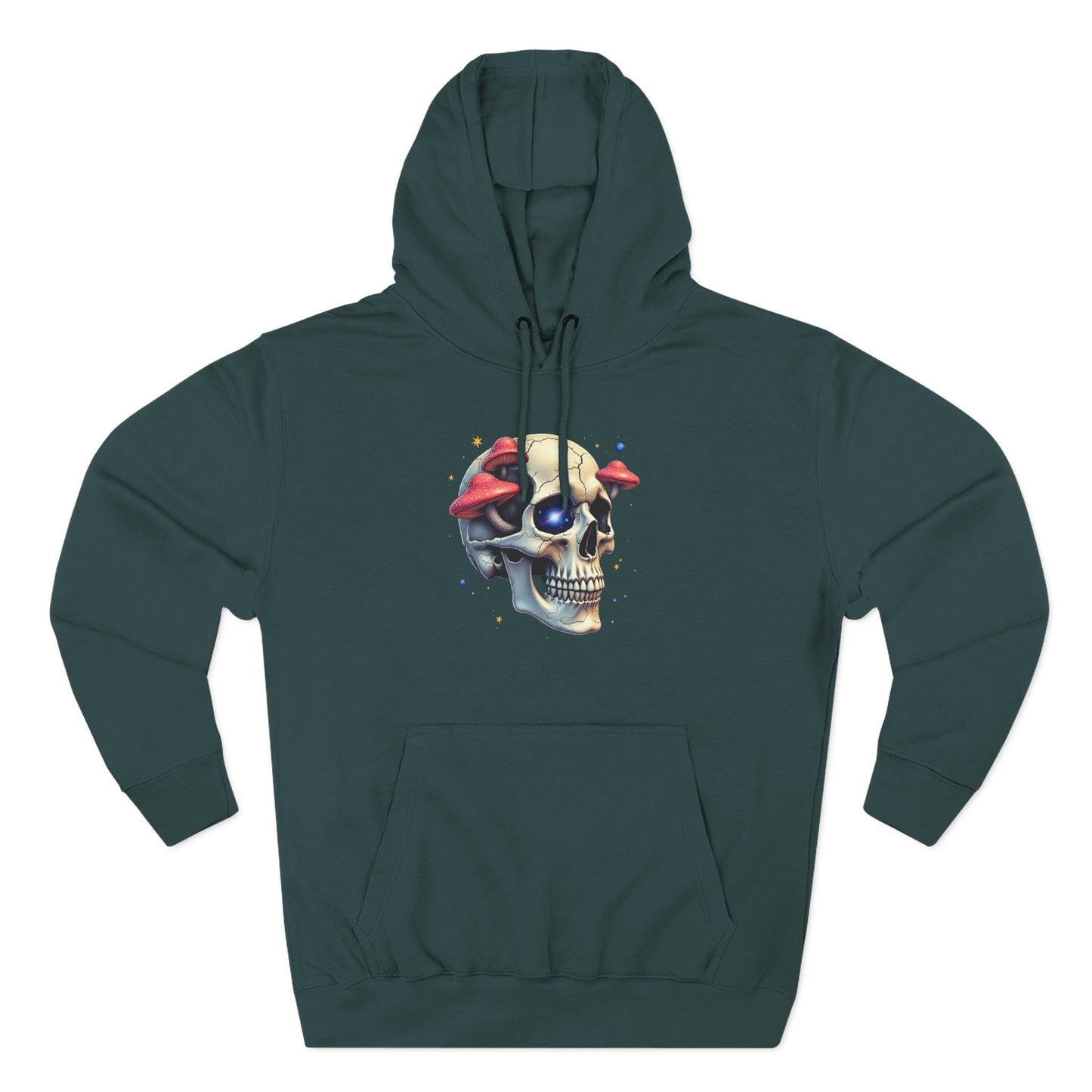 Skull & Mushrooms Hoodie — Gothic Skull with Red Mushroom Graphic