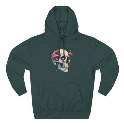 Skull & Mushrooms Hoodie — Gothic Skull with Red Mushroom Graphic