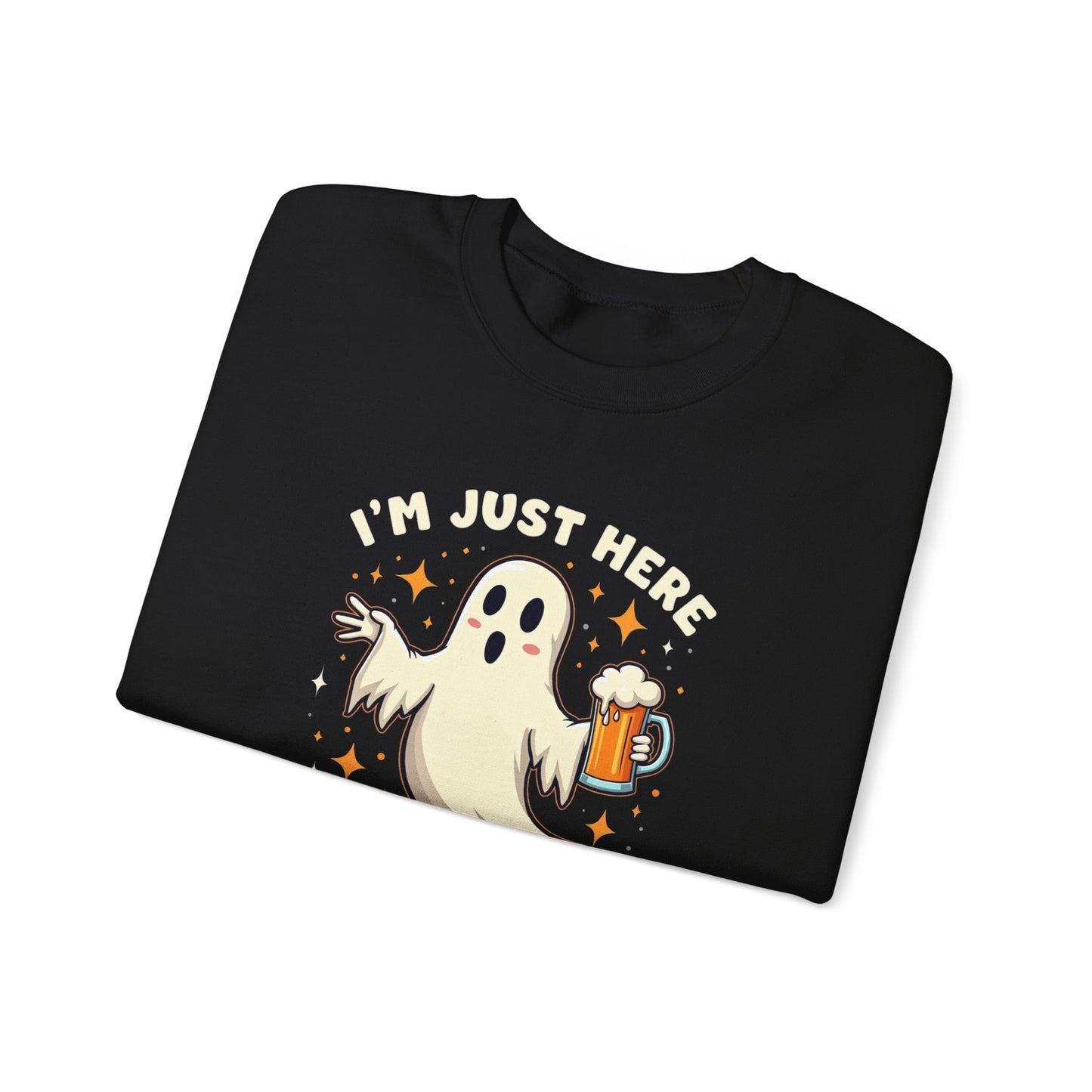 Halloween Ghost Sweatshirt — "I'm Just Here for the Boos" Cozy Crewneck