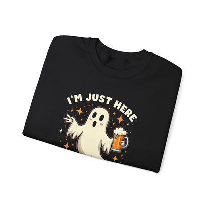 Halloween Ghost Sweatshirt — "I'm Just Here for the Boos" Cozy Crewneck