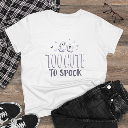 Too Cute to Spook Women's Cotton Tee, Halloween T-Shirt, Ghostly Graphic Tee, Casual Fall Apparel, Fun Halloween Outfit