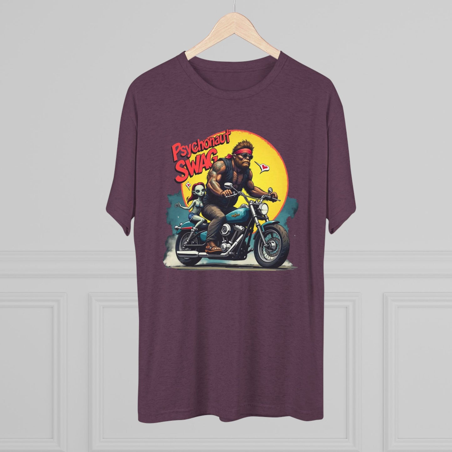 Psychonaut Swag Bigfoot on Motorcycle T-Shirt — Retro Biker Graphic Tee