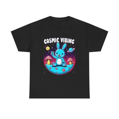 Cosmic Vibing Bunny, Tee — Cute Bunny Space Graphic T-Shirt