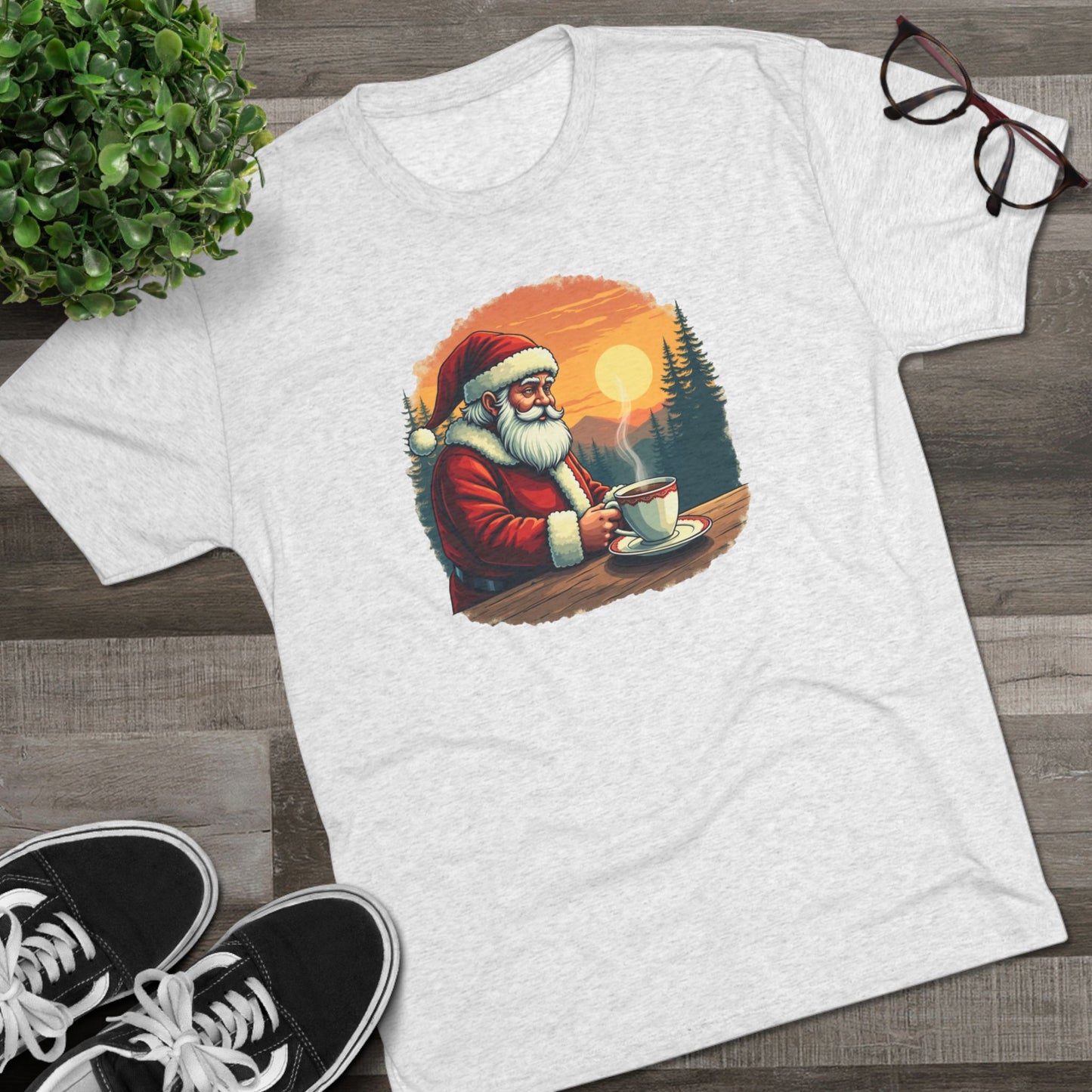 Santa Coffee Tee — Vintage Holiday Santa Drinking Coffee T-Shirt