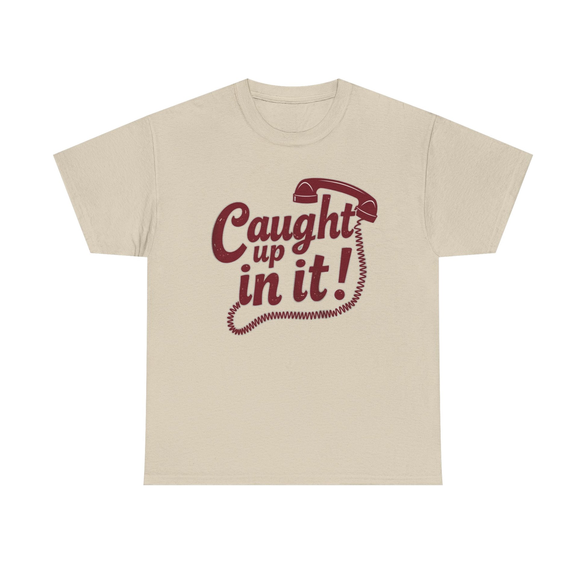 Caught Up in It, Phone chord, Unisex Heavy Cotton Tee, Vintage Phone Graphic T-Shirt, Casual Daily Wear, Fun Gift for Friends, Trendy White Tee - Psychonaut Swag