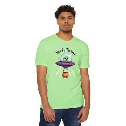 Halloween Alien T-Shirt — "Here For The Sugar" Cute UFO Trick-or-Treat Tee