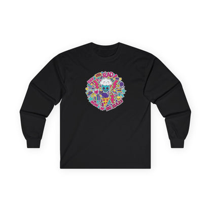Retro Skate Cat Long Sleeve Tee — "Be Rad" Graphic