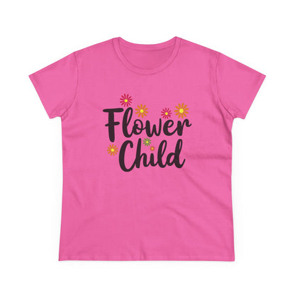 Flower Child Women's Midweight Cotton Tee - Boho Vintage Style Shirt for Everyday Wear - Psychonaut Swag
