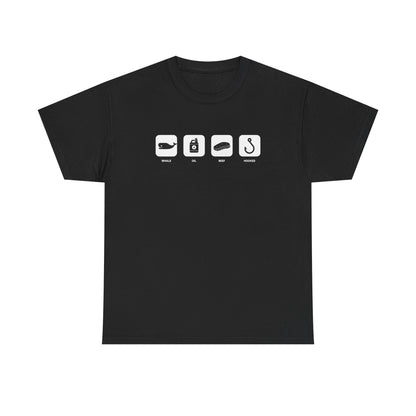 Fishing Essentials Icons T‑Shirt — Rod, Lure, Bait & Hook Graphic Tee