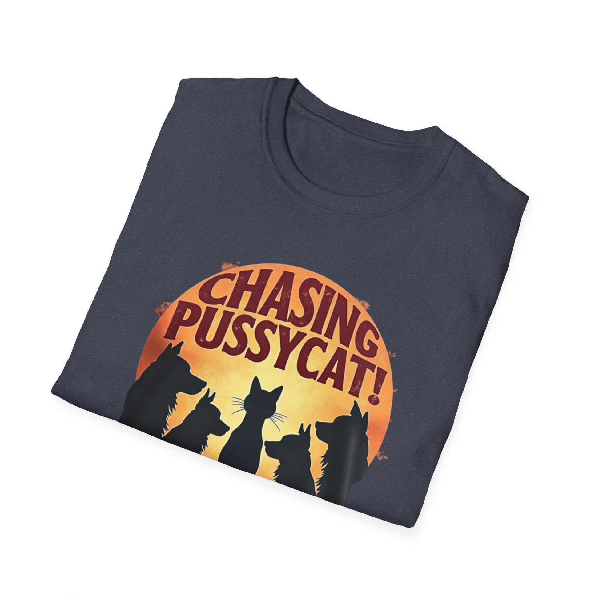 Chasing Pussycat Unisex Softstyle T-Shirt, Fun Cat Lovers Tee, Gift for Animal Enthusiasts, Quirky Casual Wear, Perfect for Festivals [...] - Psychonaut Swag