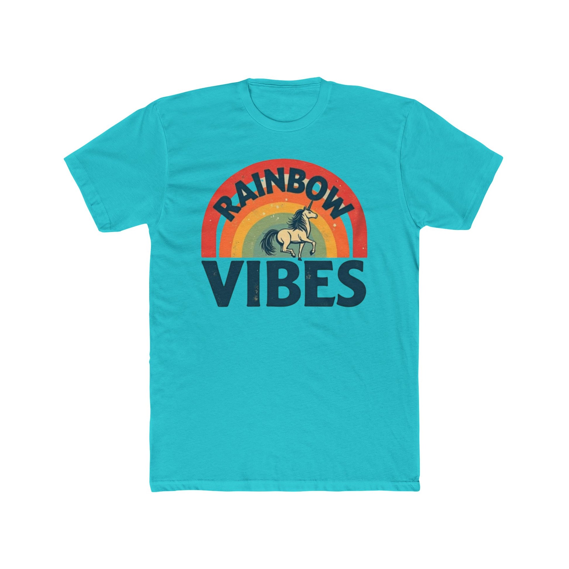 Rainbow Unicorn Vibes Unisex Cotton Crew Tee, Casual Wear, Gift for Friends, Rainbow Theme, Everyday Comfort, Summer Spirit - Psychonaut Swag