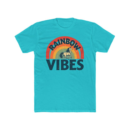 Rainbow Unicorn Vibes Unisex Cotton Crew Tee, Casual Wear, Gift for Friends, Rainbow Theme, Everyday Comfort, Summer Spirit - Psychonaut Swag
