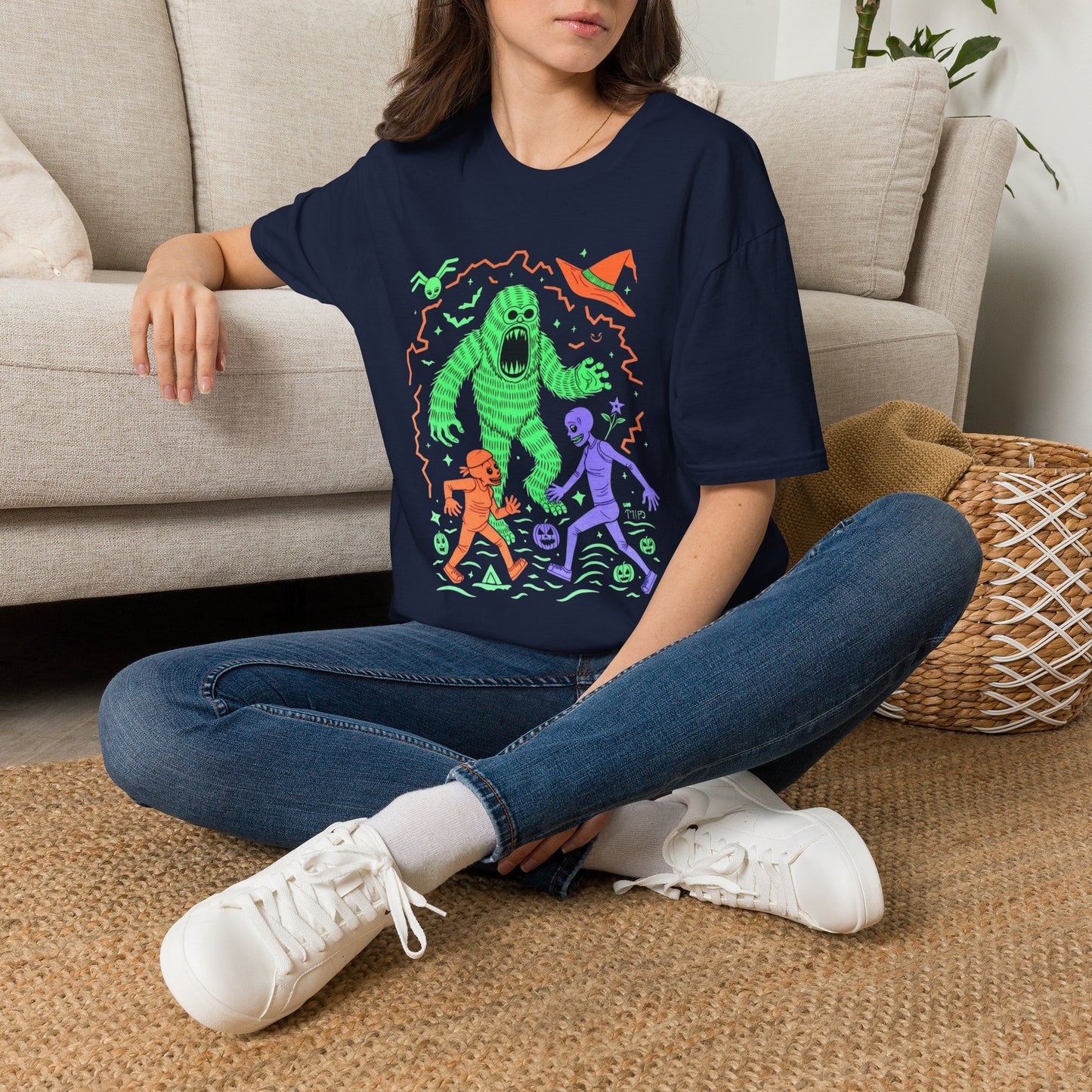 Sasquatch gets angry when out of candy Halloween T‑Shirt — Neon Green Creature Trick‑Or‑Treat Tee