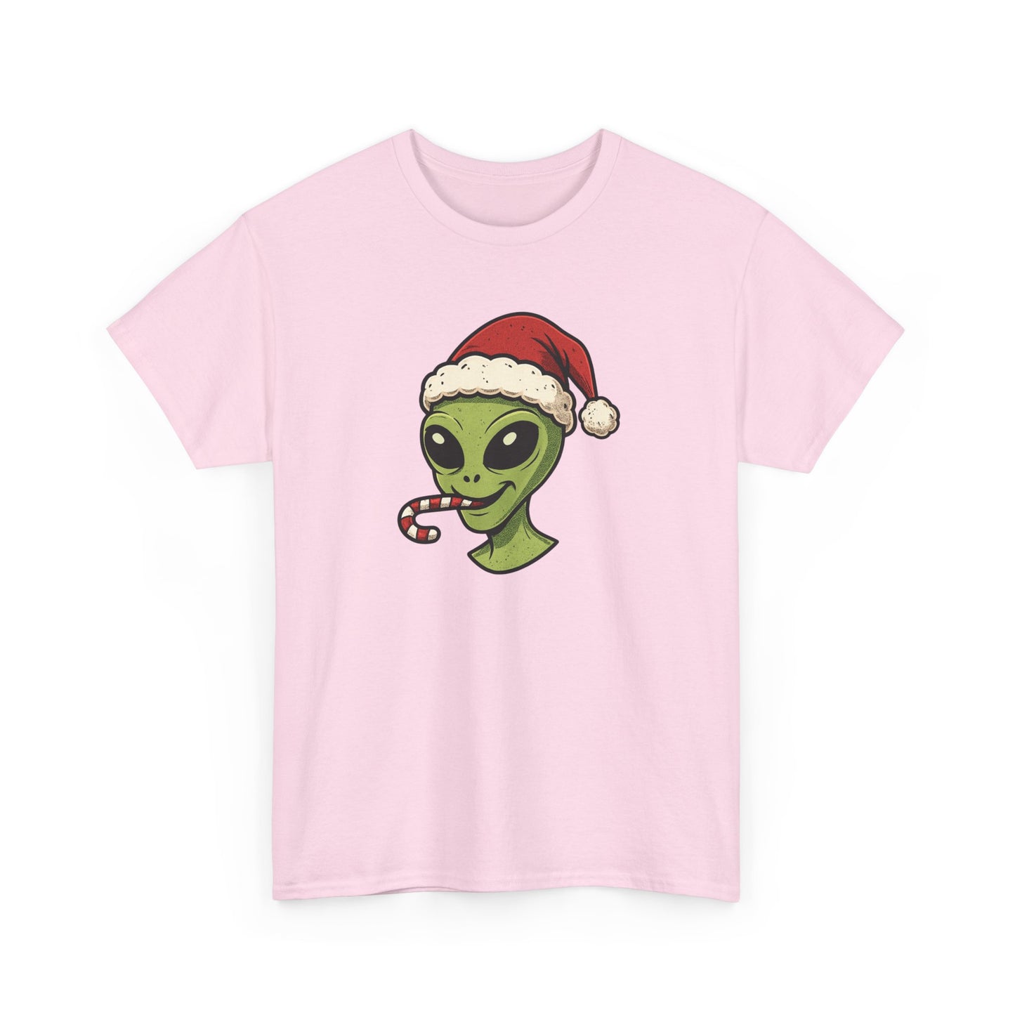 Alien Santa T-Shirt — Cute Green Alien with Santa Hat & Candy Cane Holiday Tee