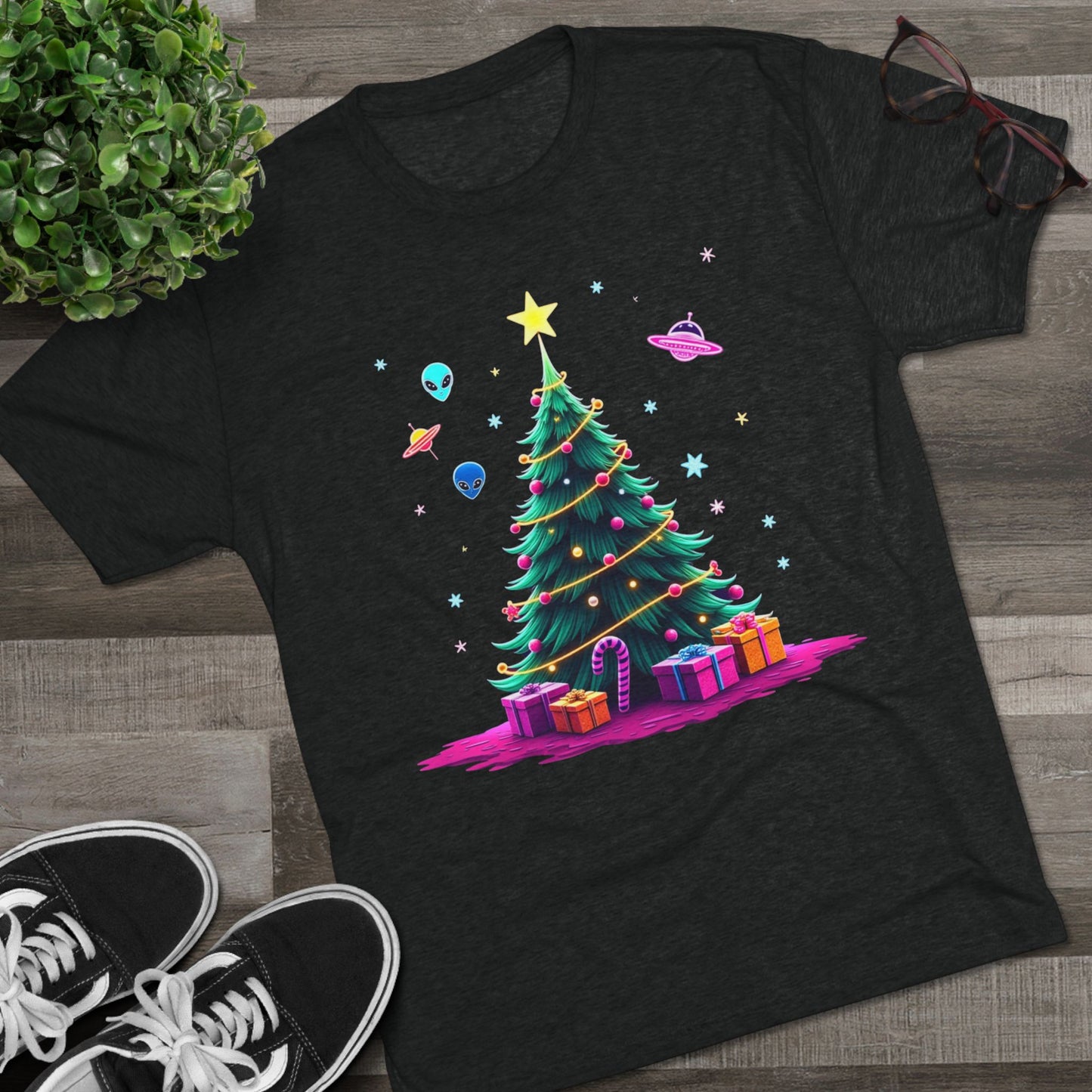 Alien visitors Christmas tree, Unisex Tri-Blend Crew Tee