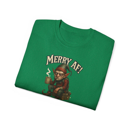 T‑Shirt — 'Merry AF' Vintage Grouchy Elf Christmas Tee