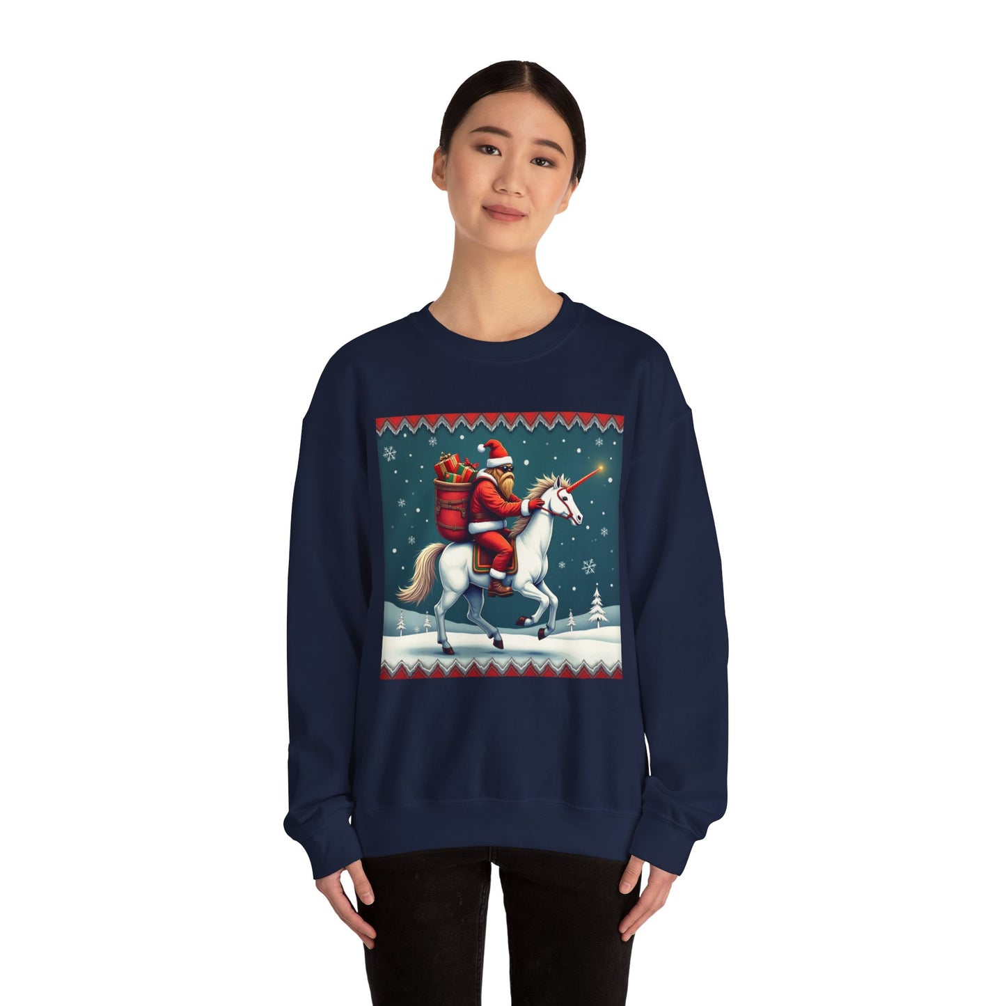 Santa Squatch on Unicorn, Unisex Heavy Blend™ Crewneck Sweatshirt