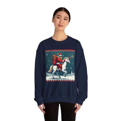Santa Squatch on Unicorn, Unisex Heavy Blend™ Crewneck Sweatshirt