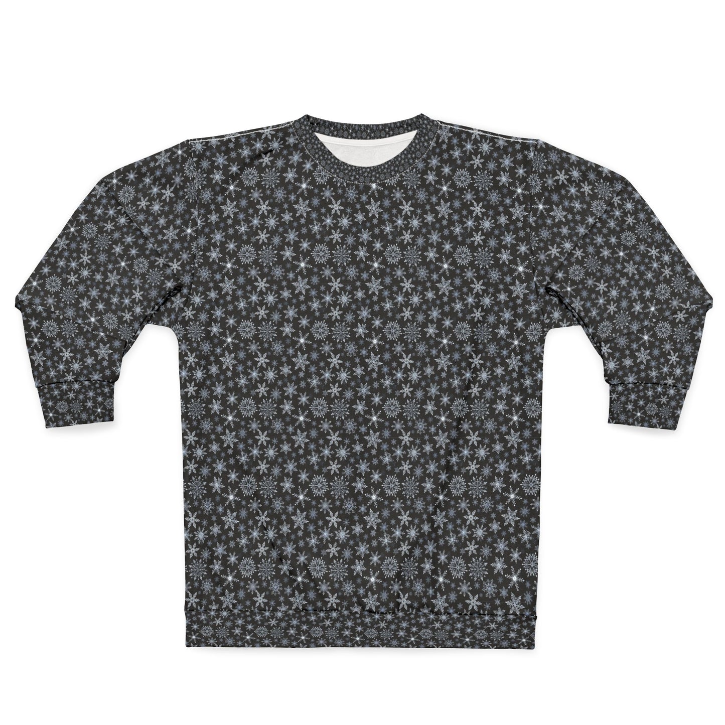 Snowflake Pattern Sweatshirt — Black Winter Snowfall Crewneck