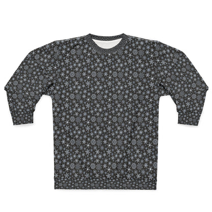 Snowflake Pattern Sweatshirt — Black Winter Snowfall Crewneck
