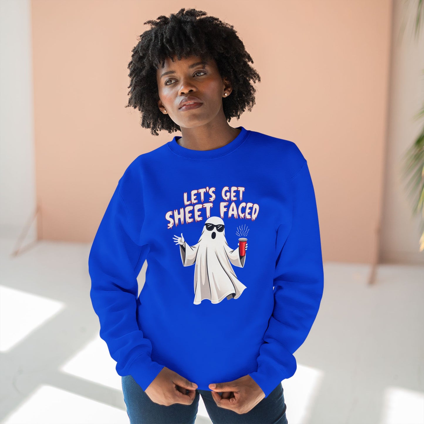 Halloween Ghost Sweatshirt — "Let's Get Sheet Faced" Funny Party Crewneck