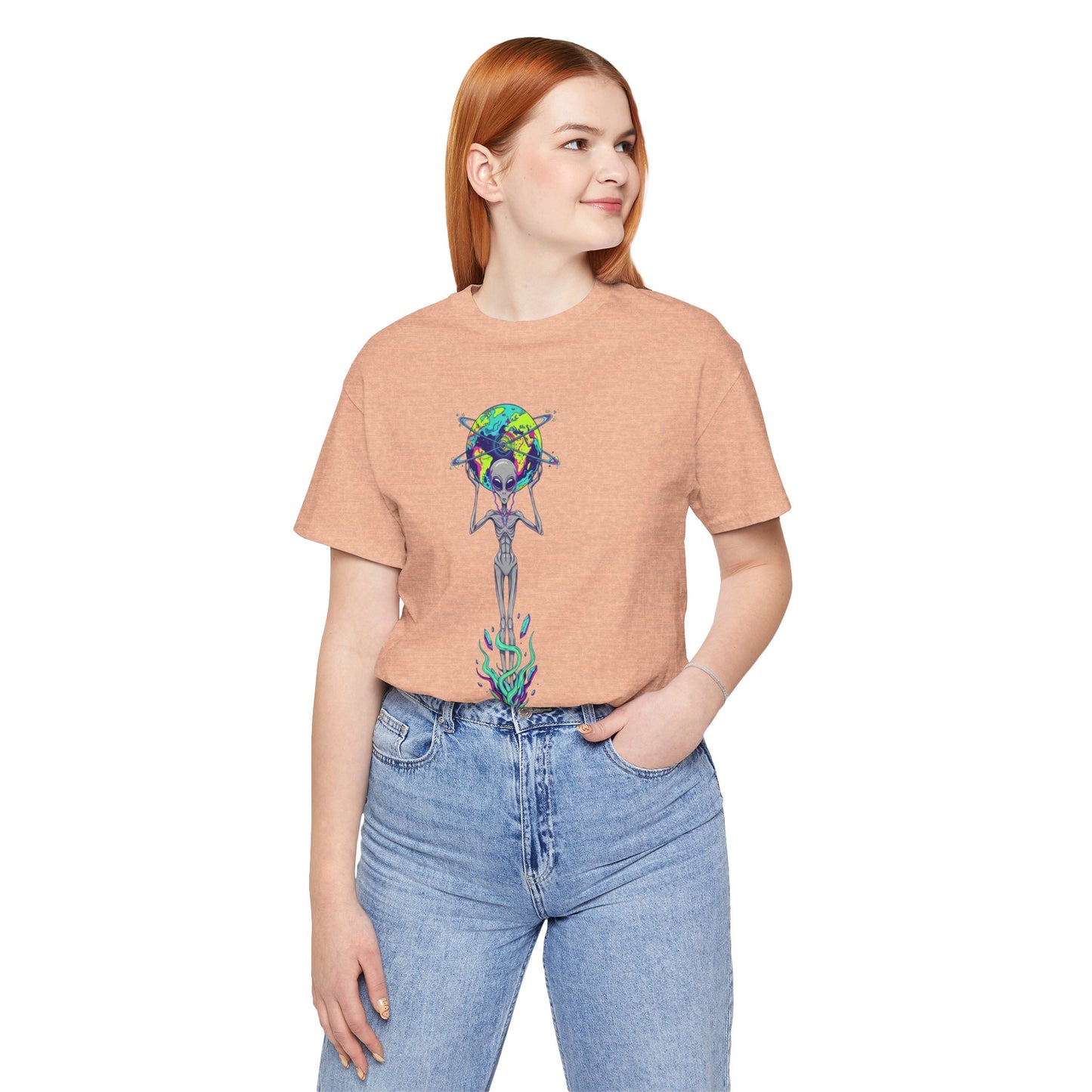 Alien Holding Earth Graphic Tee — Cosmic Sci‑Fi Alien Shirt