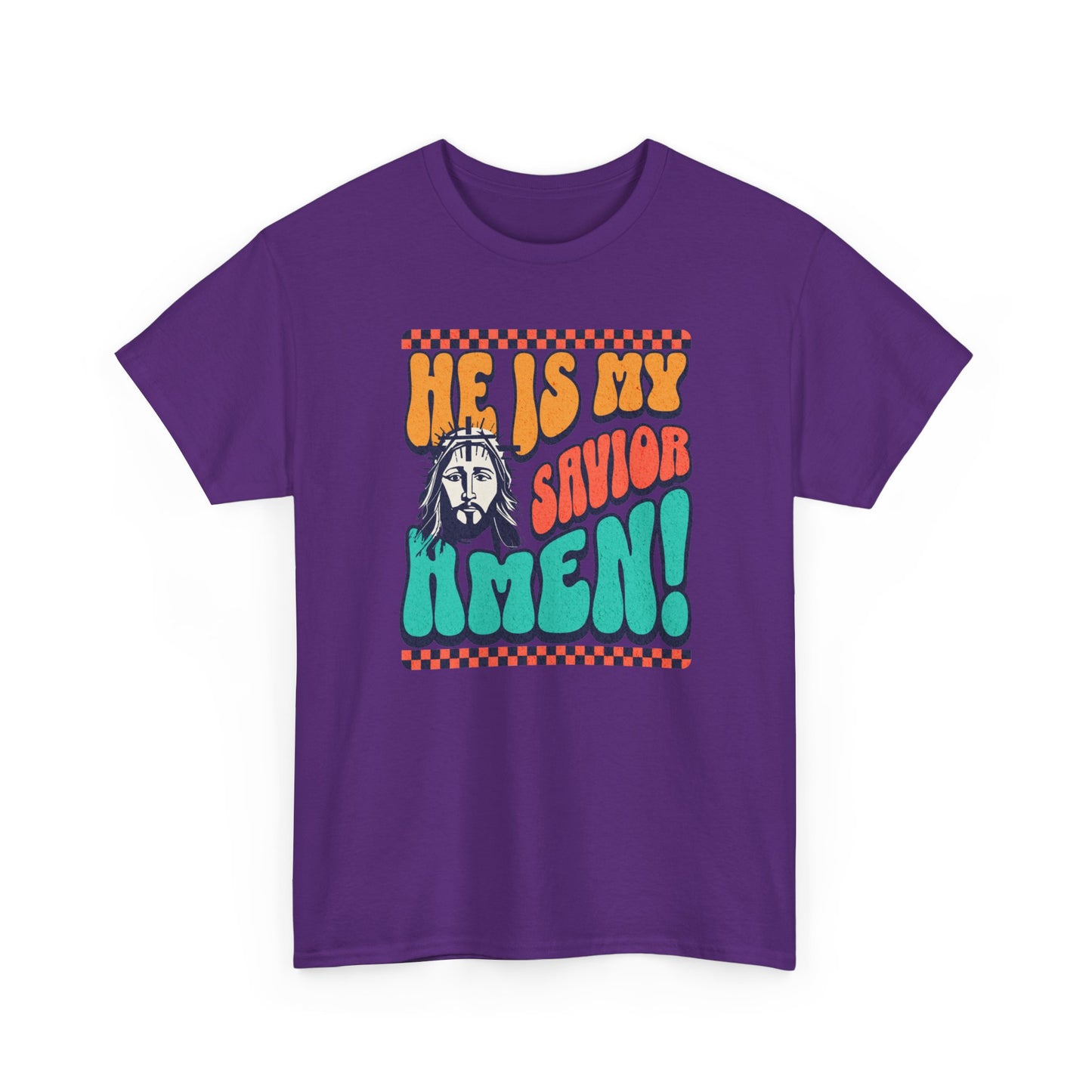 Christian T-Shirt – "He Is My Savior Amen!" Retro Jesus Graphic Tee