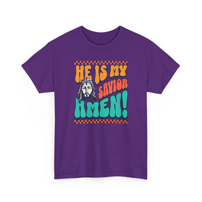 Christian T-Shirt – "He Is My Savior Amen!" Retro Jesus Graphic Tee
