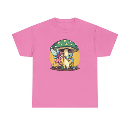 Alien chased by Fairy, Mushroom Unisex Heavy Cotton Tee - Psychonaut Swag
