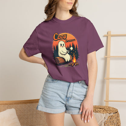 Cozy Season Ghost Tee — Campfire Autumn Graphic T-Shirt