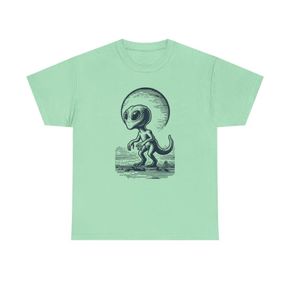 Dinosaur Hybrid, Graphic Unisex Heavy Cotton Tee | UFO Lover T-Shirt | Space-Themed Apparel - Psychonaut Swag