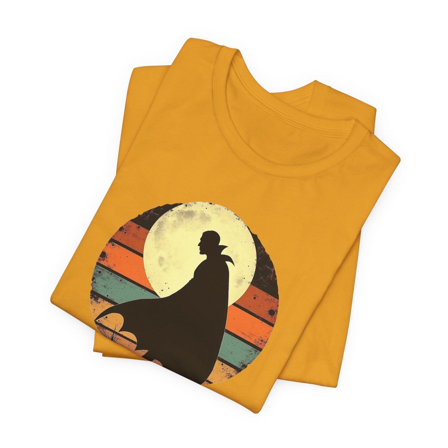 Vampire Silhouette Moon Tee — Retro Sunset Gothic Halloween T-Shirt