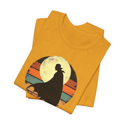 Vampire Silhouette Moon Tee — Retro Sunset Gothic Halloween T-Shirt