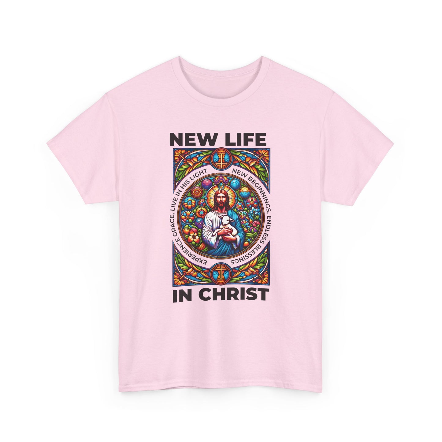 New Life In Christ T-Shirt — Christian Faith Graphic Tee (Stained Glass Jesus)
