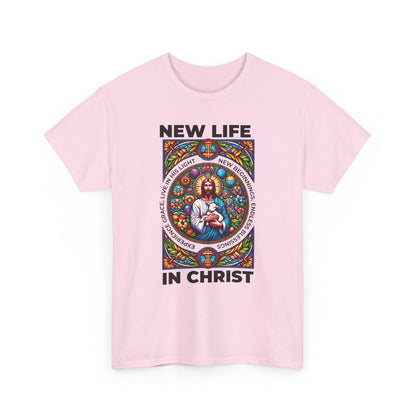 New Life In Christ T-Shirt — Christian Faith Graphic Tee (Stained Glass Jesus)