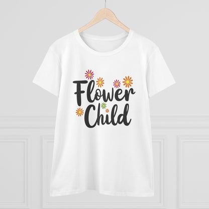 Flower Child Women's Midweight Cotton Tee - Boho Vintage Style Shirt for Everyday Wear - Psychonaut Swag