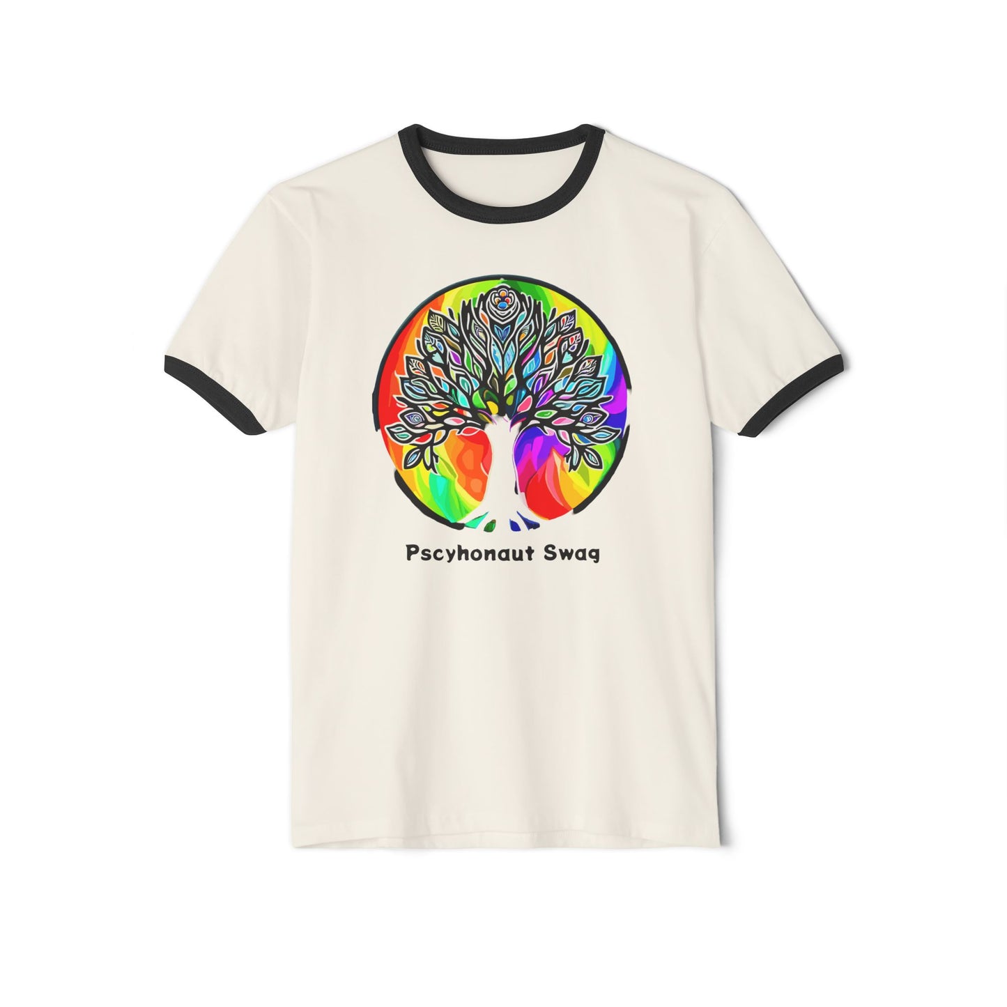 Psychedelic Tree, Unisex Cotton Ringer T-Shirt