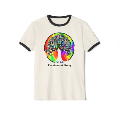 Psychedelic Tree, Unisex Cotton Ringer T-Shirt