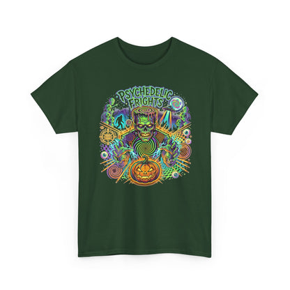 Psychedelic Monsters Halloween Tee — Spooky Pumpkin and Sasquatch Horror Graphic T-Shirt
