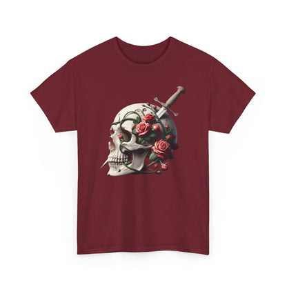 Skull & Roses Unisex Heavy Cotton Tee - Edgy Graphic T-Shirt for Alternative Fashion - Psychonaut Swag