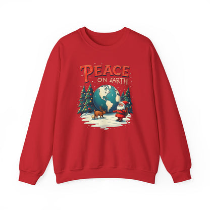 Peace on Earth Sweatshirt — Vintage Santa & Globe Christmas Crewneck