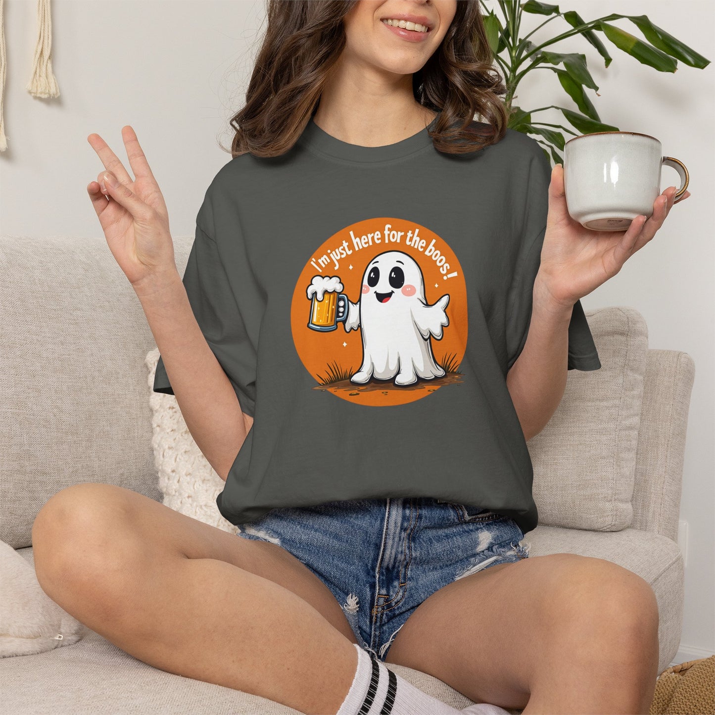 Halloween Ghost Beer T-Shirt — "I’m Just Here for the Boos" Cute Spooky Tee