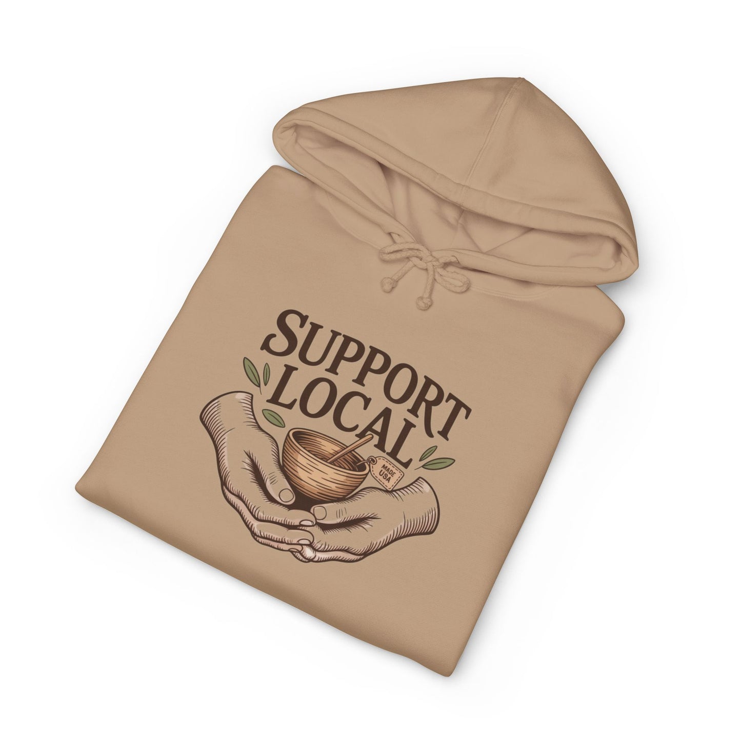 Support Local Hoodie — Vintage Hands & Heart Graphic Hooded Sweatshirt