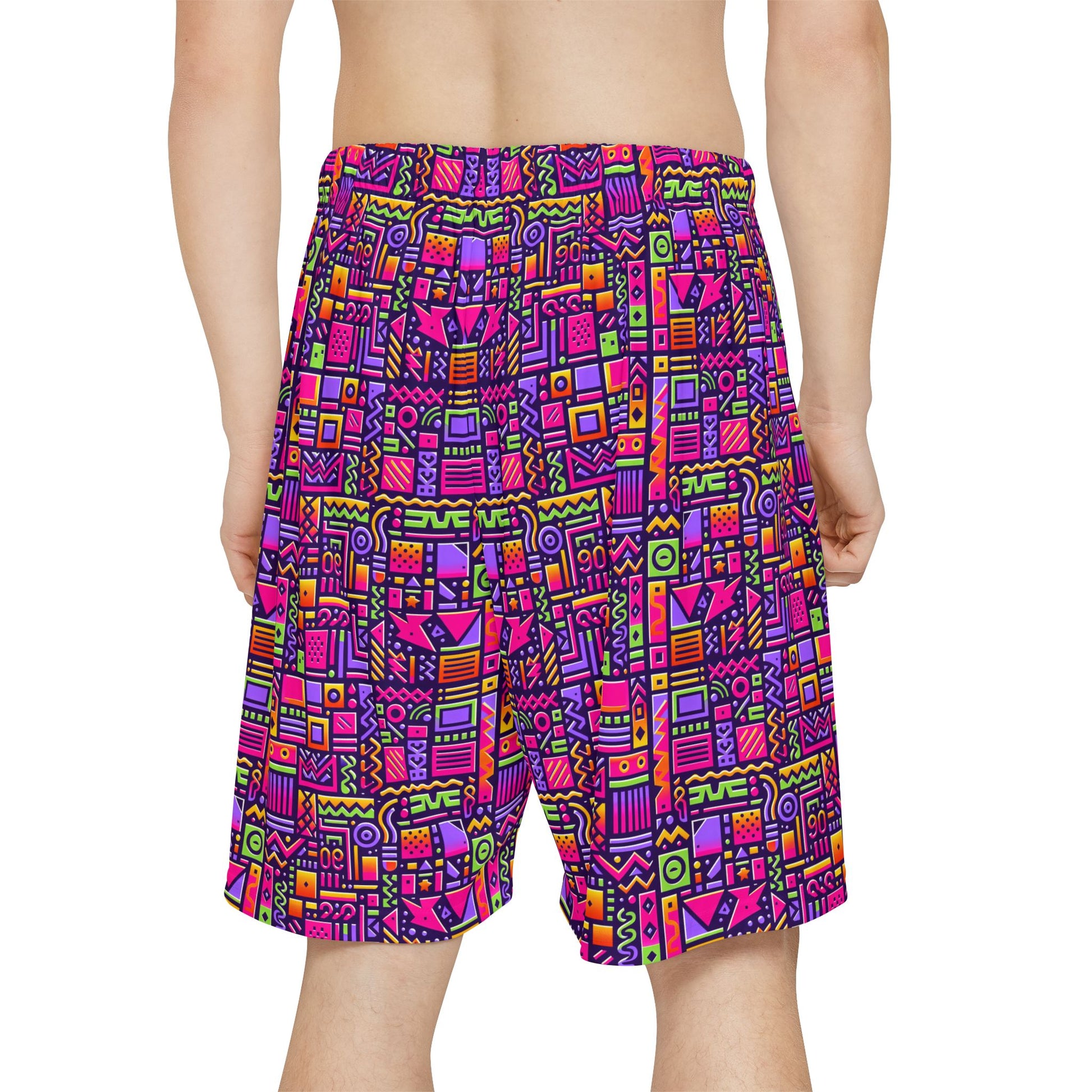 Retro 90's Style Geometric Pattern, Men’s Sports Shorts (AOP) - Psychonaut Swag