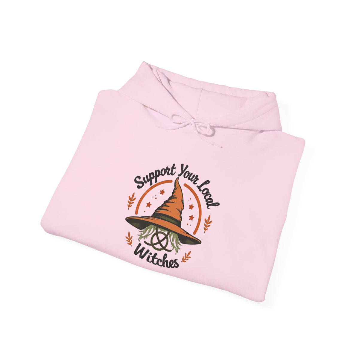 Support Your Local Witches Hoodie — Cute Witch Hat Graphic Pullover for Halloween