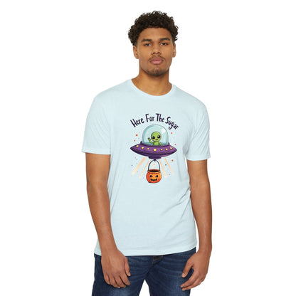 Halloween Alien T-Shirt — "Here For The Sugar" Cute UFO Trick-or-Treat Tee